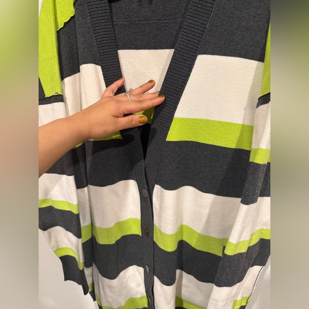 Free People Striped Cardigan in Black, Green, and White - Picture 4 of 5